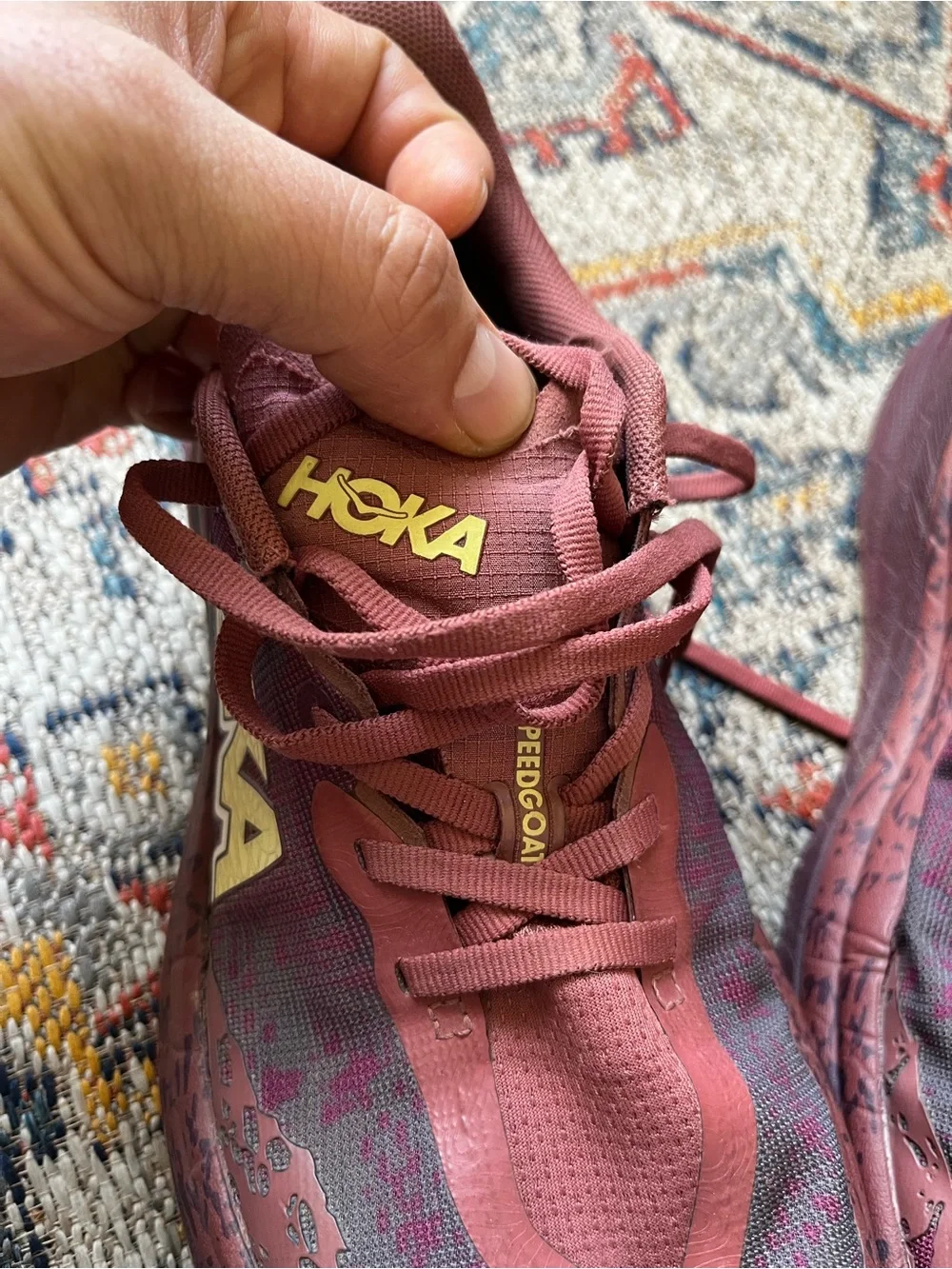 Hoka Speedgoat 6 Women's Burgundy and Yellow Athletic Running Shoes Size 8.5